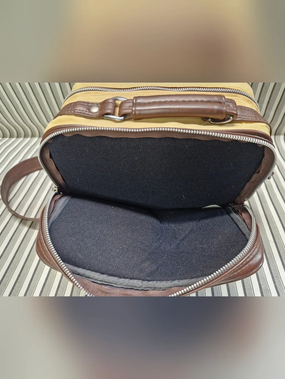 Vintage Camera Bag Canvas & Brown Leather Crossbody Multi Pocket